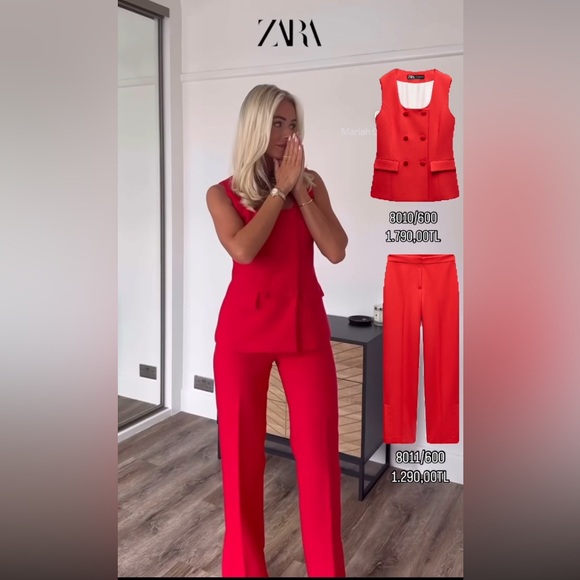 ZARA LINED BUTTON VEST + STRAIGHT LEG PANTS WITH SLIT SET - Picture 7 of 17